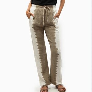 NWT $366 Raquel Allegra Beige White Tie Dye Gauze Medley Tracker Pants